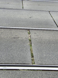 Breite Spalten in den Betonplatten erzeugen laute Abrollger&auml;usche